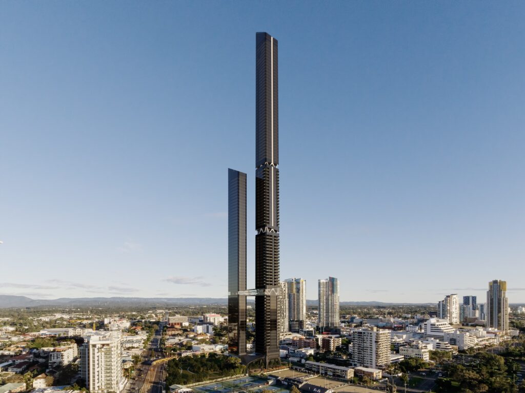 One Park Lane Southport twin towers above the Broadwater, Gold Coast — artist’s impression