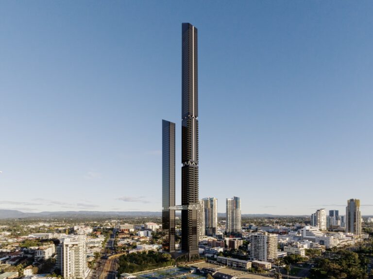 One Park Lane Southport twin towers above the Broadwater, Gold Coast — artist’s impression